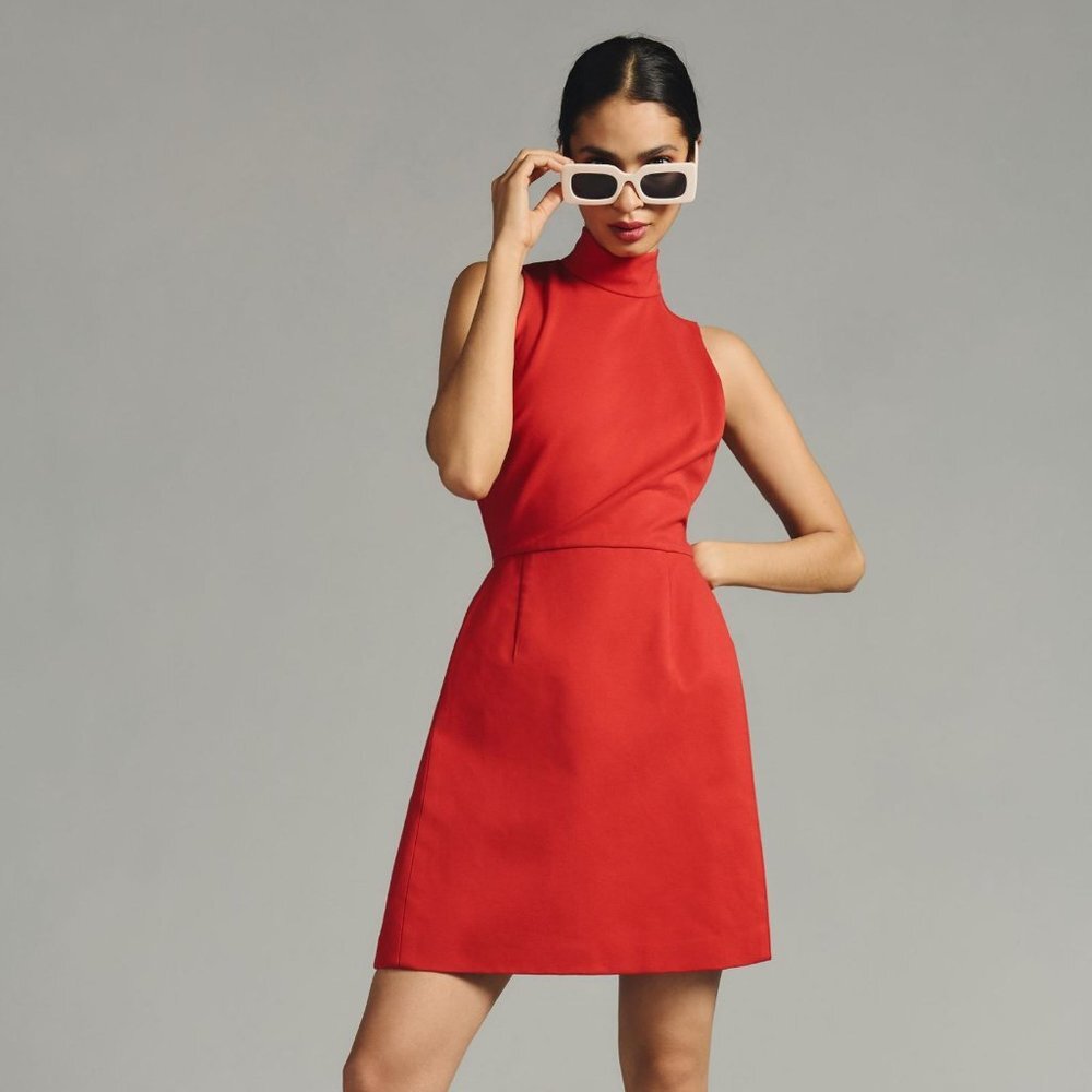 Anthropologie Hutch Cut Out Flare Mini Dress Size L Red